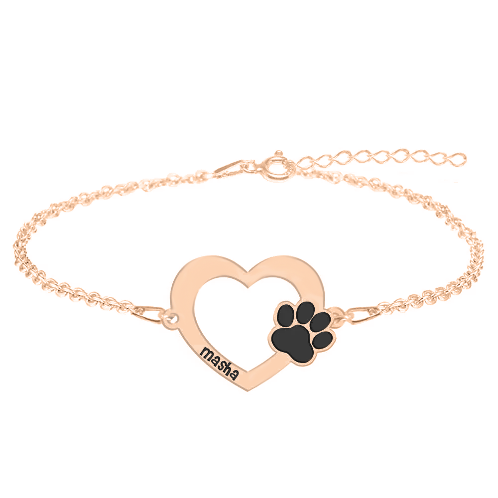 Paw Lover - Bratara personalizata inimioara si labuta din argint 925 placat cu aur roz